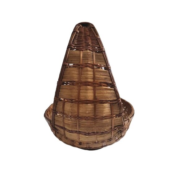 Vtg Rattan Pedestal Gondola Basket Wicker Boat Oval Table Top Decor Cottagecore - Picture 4 of 12